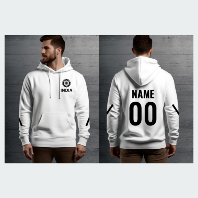 Customised India White Hoodie for Cricket Fans in Premium White Color