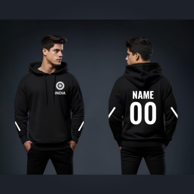 India Black Customised Hoodie for Cricket fans | India Black Customised Hoodie | Personalised Cricket hoodies India | India Black Customised Hoodie
